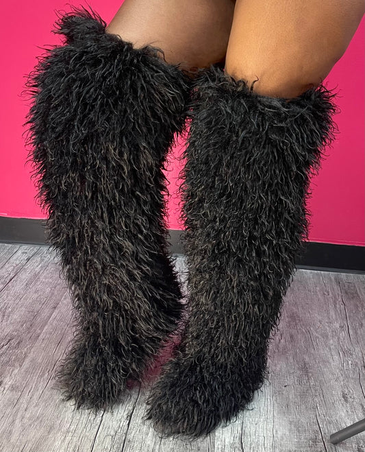 Faux Fur Black Over Knee Boots🖤